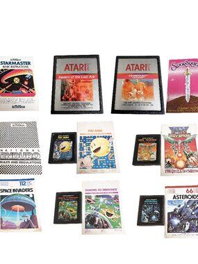Lot of 9 Vintage Atari 2600 Video Game Cartridges and Manuals - Tested & Working